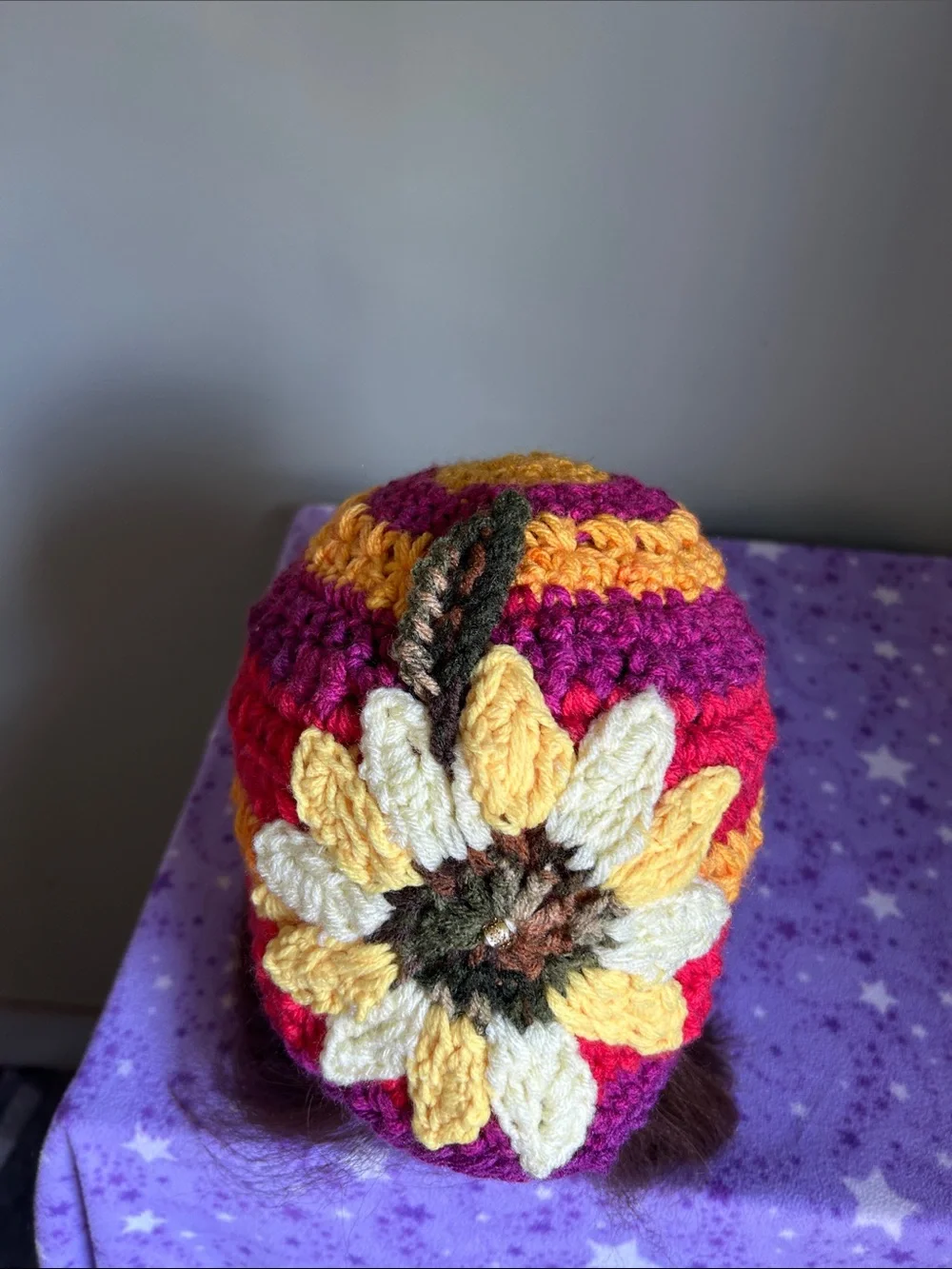 Hand-Crocheted Multicolor Sunflower Beanie - Yellow Accent medium